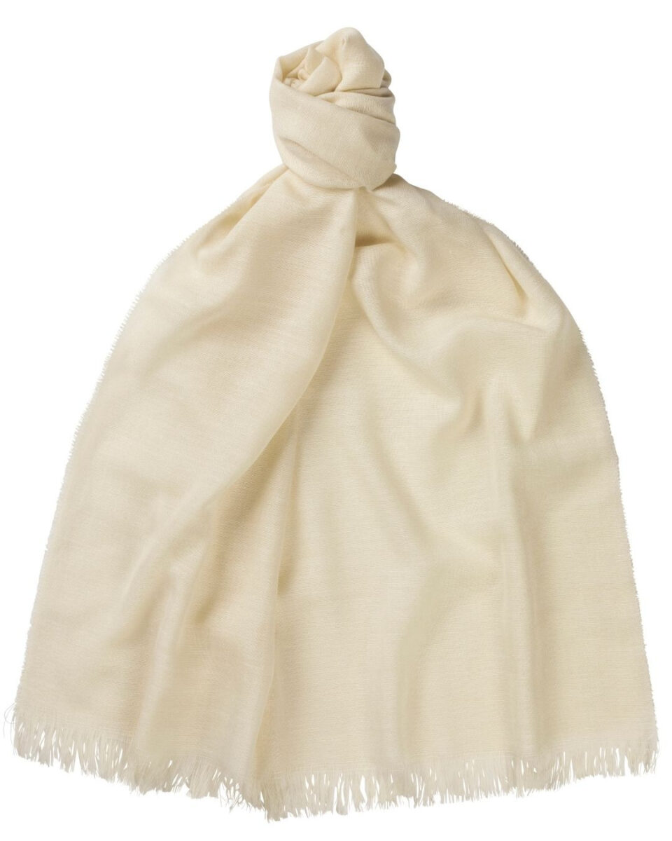(product) White The Whitby Cashmere Lightweight Stole, Knotted