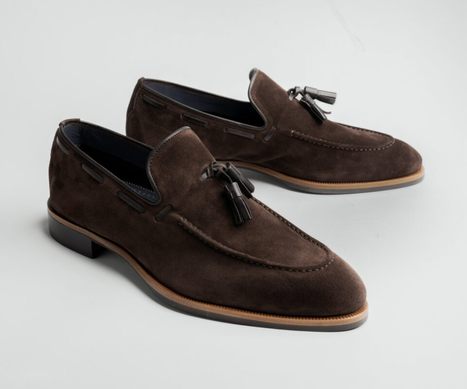 (product) Napoli Bear Suede Loafer, Angled pair view