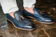 (product) Napoli Navy Loafer, close-up view worn by a model