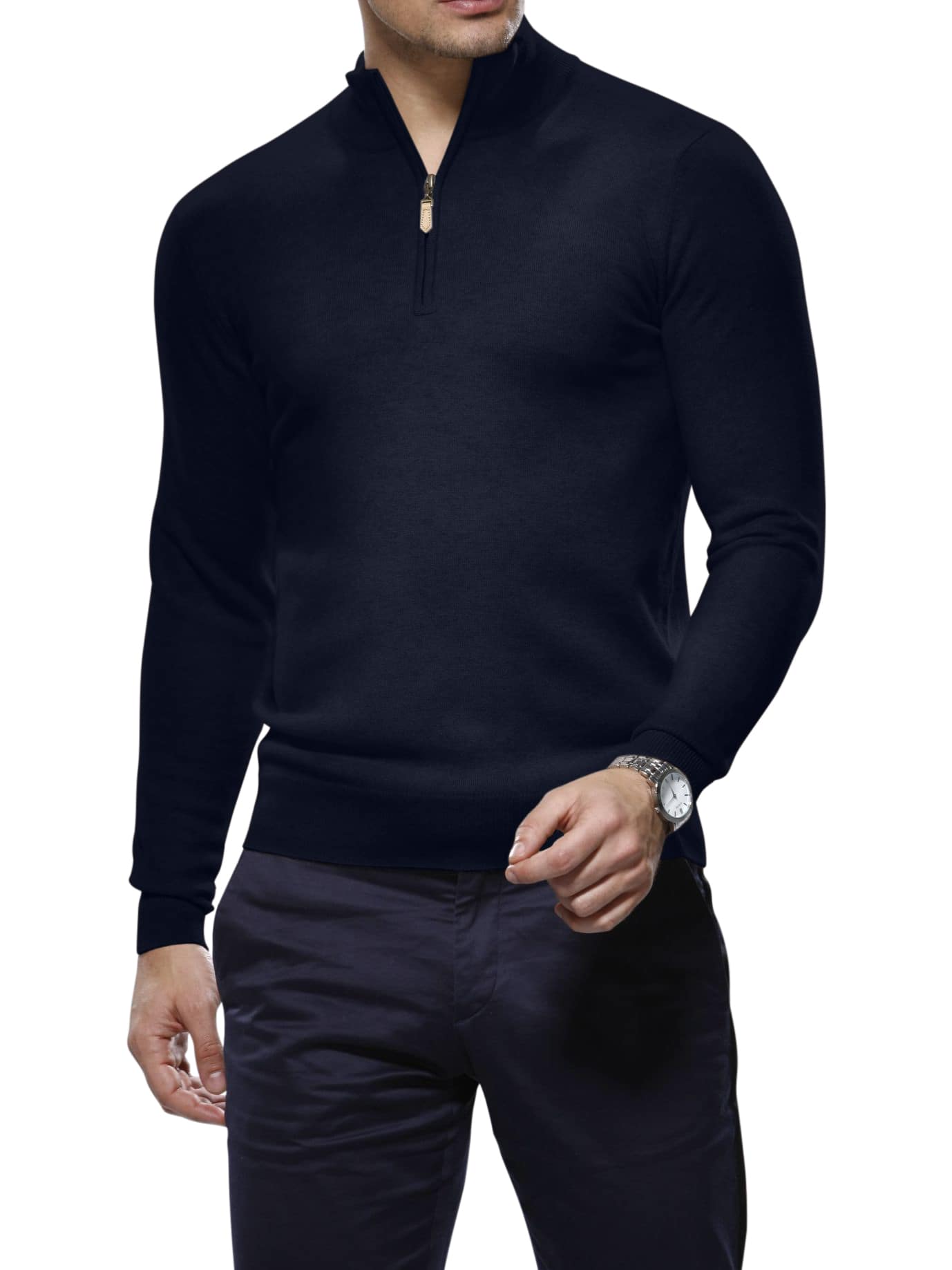 Michael Andrews Bespoke | Navy Blue Merino Zip Mock Sweater