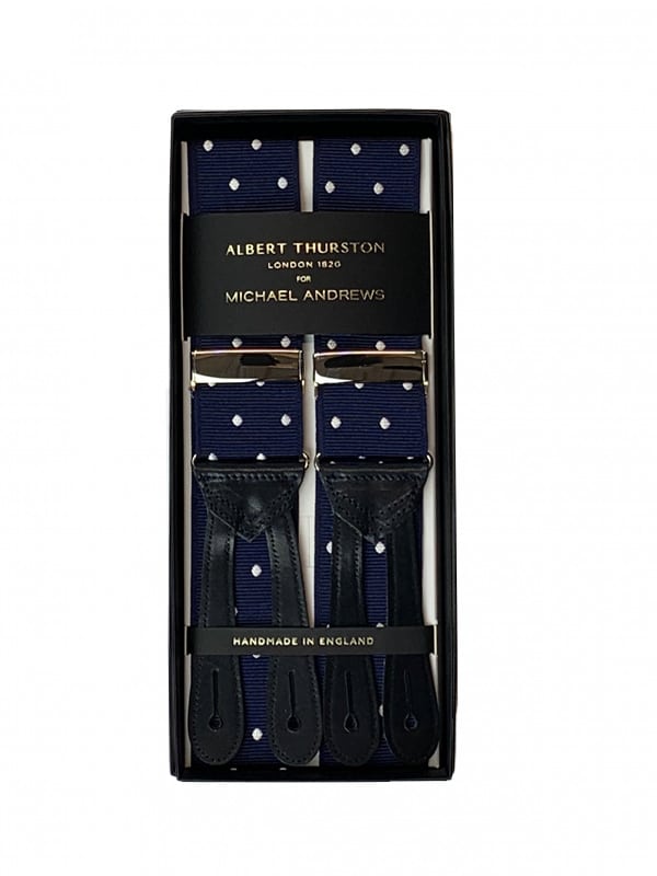 Albert Thurston Navy Suspenders with White Dots