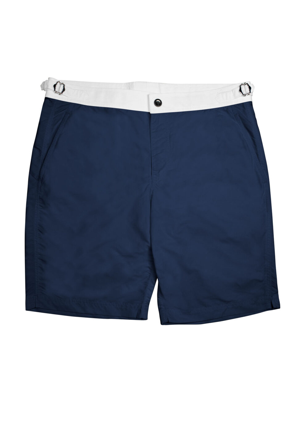 (product) Navy Blue Swim Shorts with White Waistband
