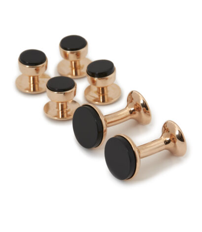 (product) Onyx Stud and Cufflink Set (Rose Gold)