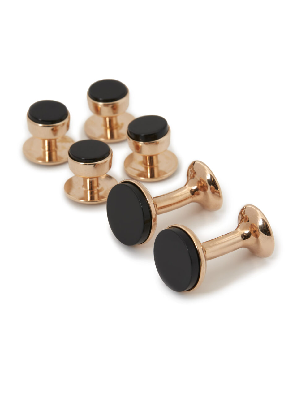 (product) Onyx Stud and Cufflink Set (Rose Gold)