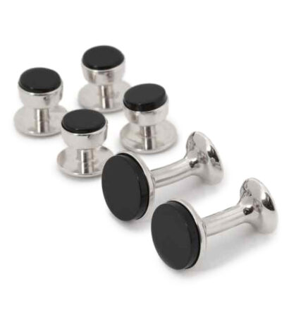 (product) Onyx Stud and Cufflink Set (White Rhodium)