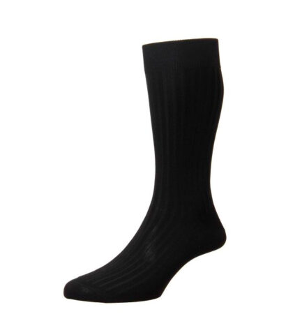 (product) Pantherella Danvers Mid-Calf Cotton Socks - Black