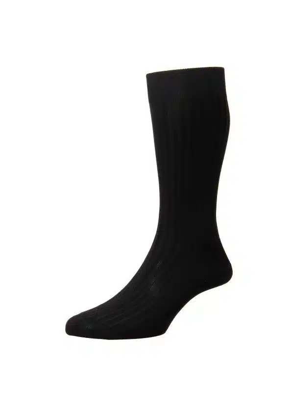 (product) Pantherella Danvers Mid-Calf Cotton Socks - Black