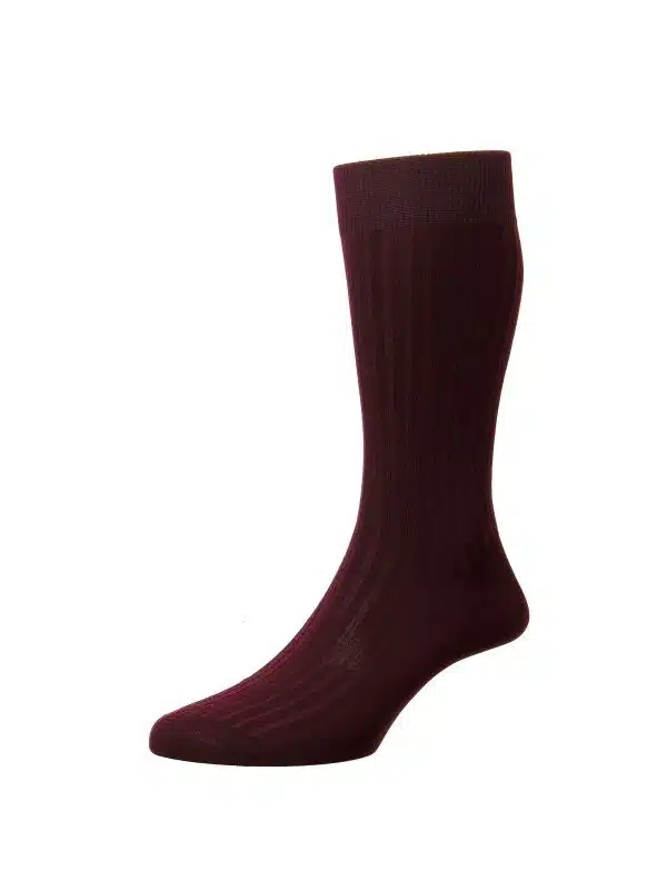 (product) Pantherella Danvers Mid-Calf Cotton Socks - Burgundy