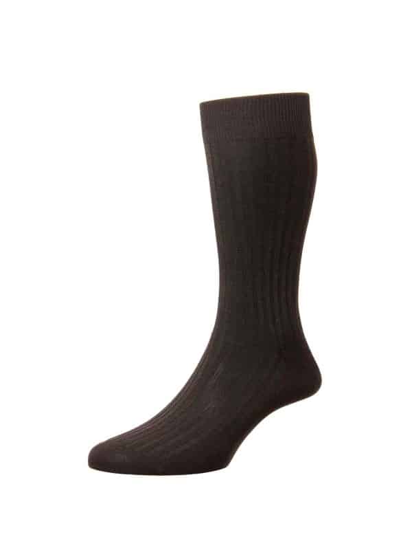 (product) Pantherella Danvers Mid-Calf Cotton Socks - Dark Brown Mix