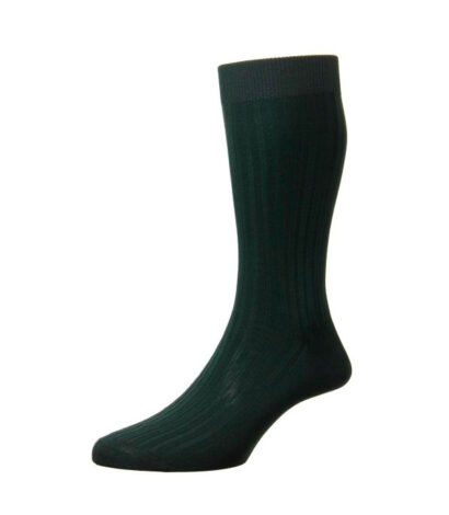 (product) Pantherella Danvers Mid-Calf Cotton Socks - Dark Green