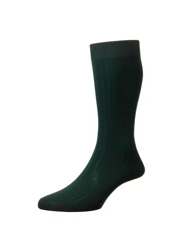 (product) Pantherella Danvers Mid-Calf Cotton Socks - Dark Green