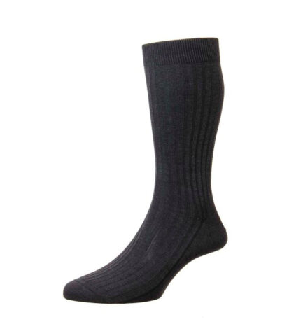 (product) Pantherella Danvers Mid-Calf Cotton Socks - Dark Grey Mix