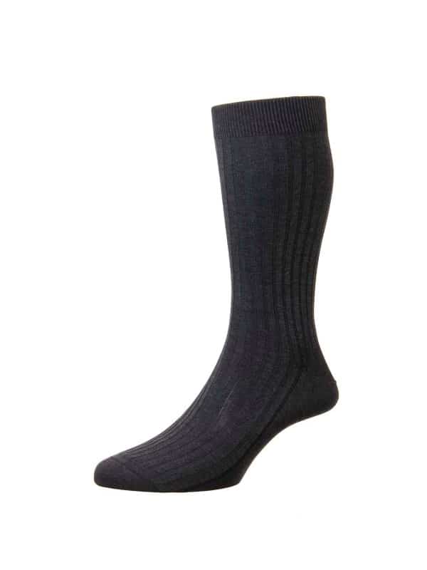 (product) Pantherella Danvers Mid-Calf Cotton Socks - Dark Grey Mix