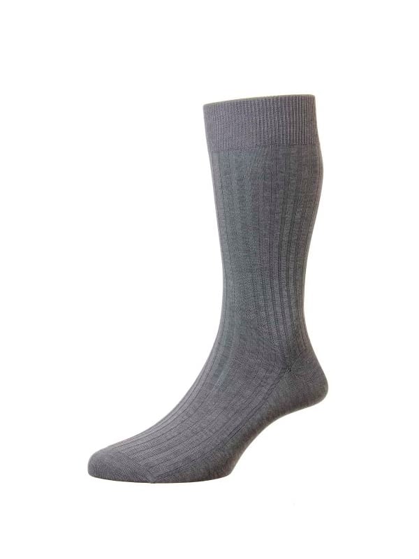 (product) Pantherella Danvers Mid-Calf Cotton Socks - Mid Grey Mix