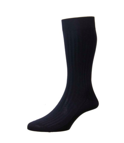 (product) Pantherella Danvers Mid-Calf Cotton Socks - Navy