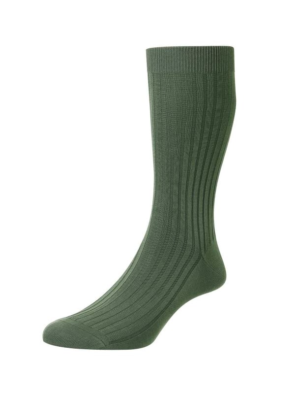(product) Pantherella Danvers Mid-Calf Cotton Socks - Sage Green
