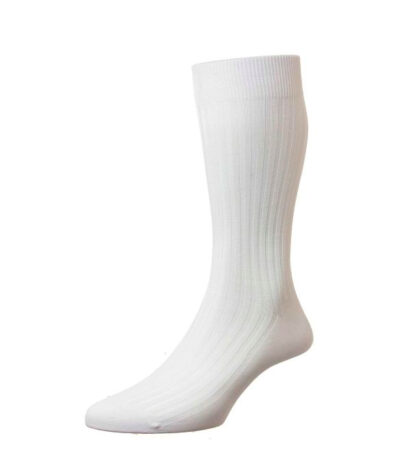 (product) Pantherella Danvers Mid-Calf Cotton Socks - White
