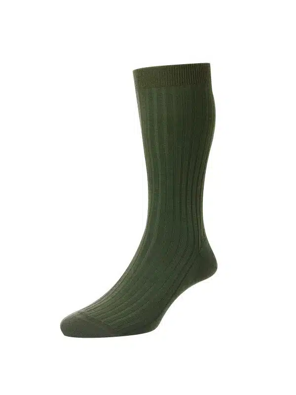(product) Pantherella Laburnum Mid-Calf Wool Socks - Leaf Green