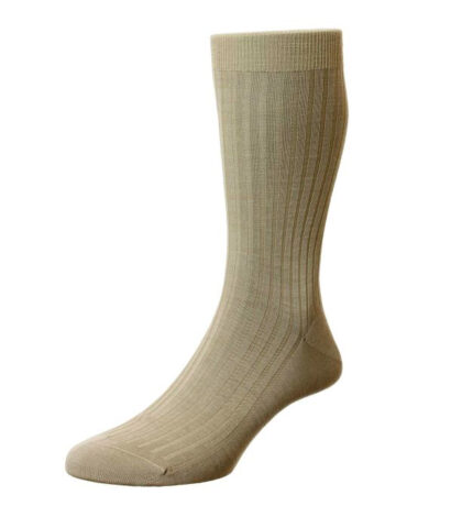 (product) Pantherella Danvers Mid-Calf Cotton Socks - Light Khaki