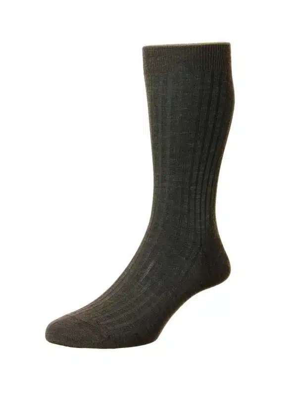 (product) Pantherella Laburnum Mid-Calf Wool Socks - Dark Brown Mix