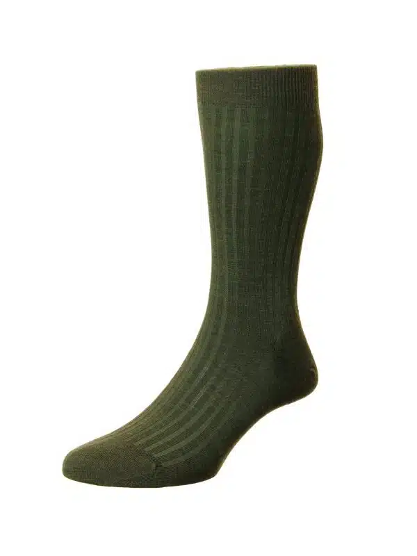 (product) Pantherella Laburnum Mid-Calf Wool Socks - Dark Olive Mix