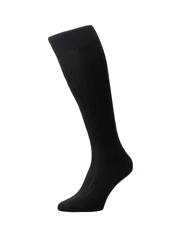 (product) Pantherella Asberley Over-the-Calf Formal Silk Socks - Black (Large)