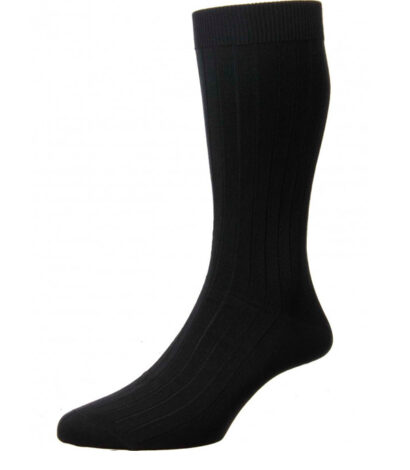 (product) Pantherella Pembrey Sea Island Cotton Mid-Calf Socks - Black