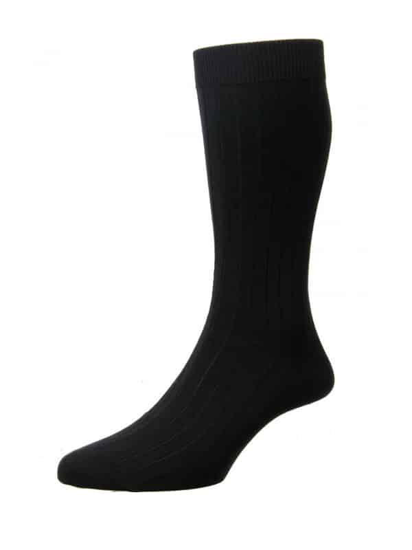 (product) Pantherella Pembrey Sea Island Cotton Mid-Calf Socks - Black