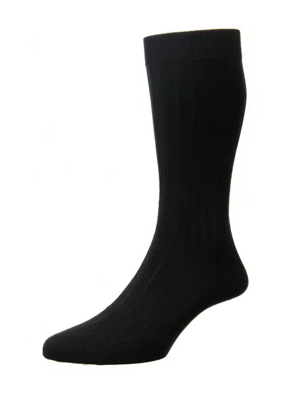 (product) Pantherella Pembrey Sea Island Cotton Mid-Calf Socks - Black