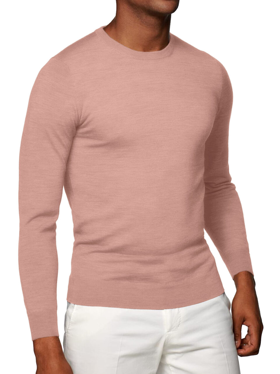 (product) Pink Merino Wool Crew Neck Sweater
