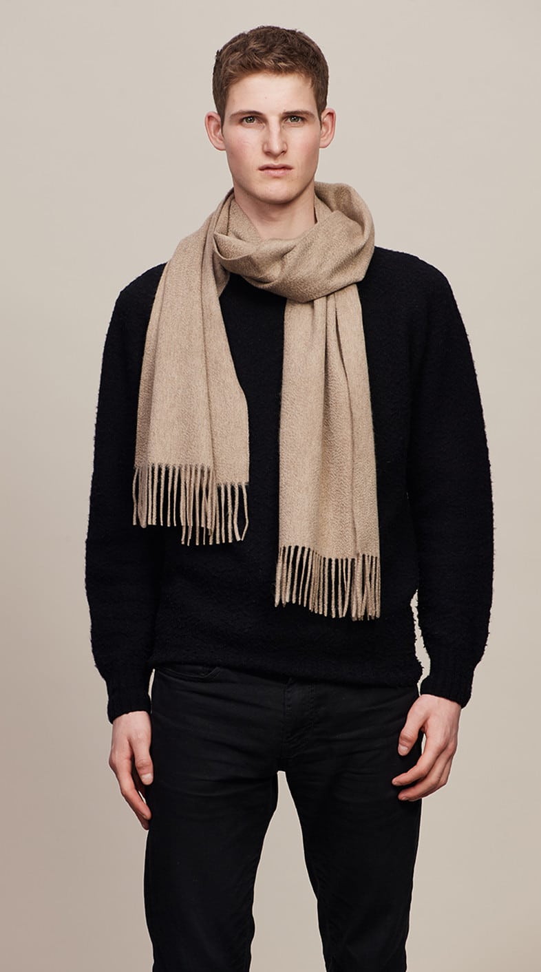 Fawn Solid Wide Cashmere Scarf | Michael Andrews Bespoke