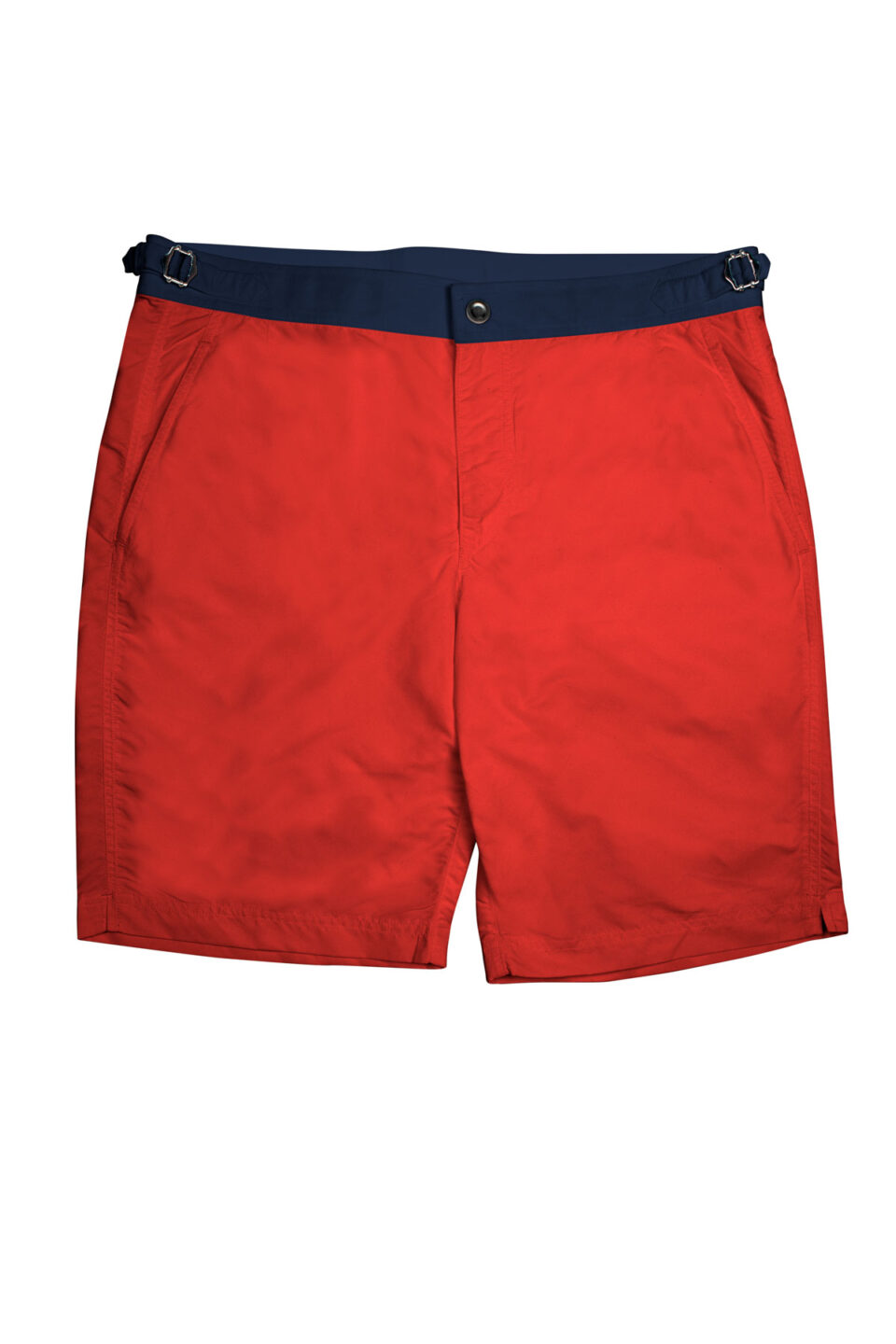 Red Swim Shorts with Navy Waistband, full view