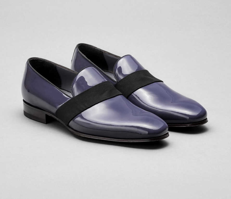 (product) Andria Navy Formal Shoe, Angled pair view