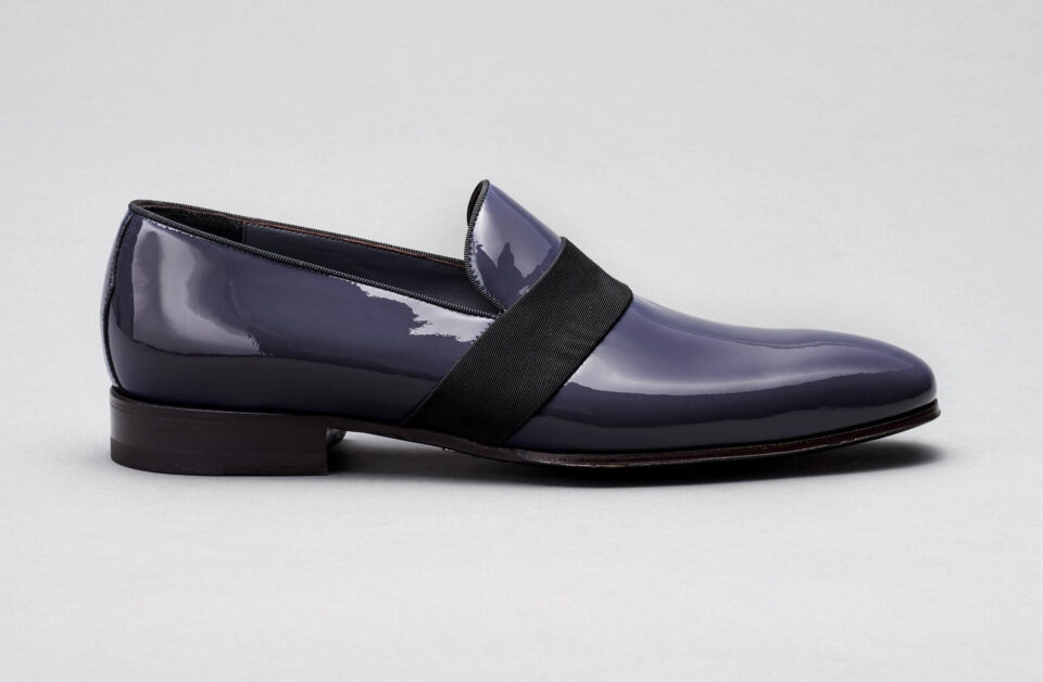 (product) Andria Navy Formal Shoe, Single shoe side view