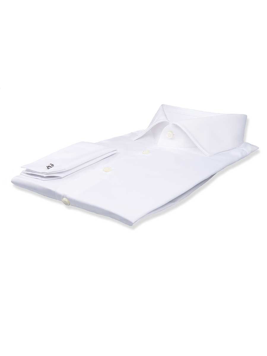 (product) White Poplin Spread Collar Shirt, folded and displayed flat