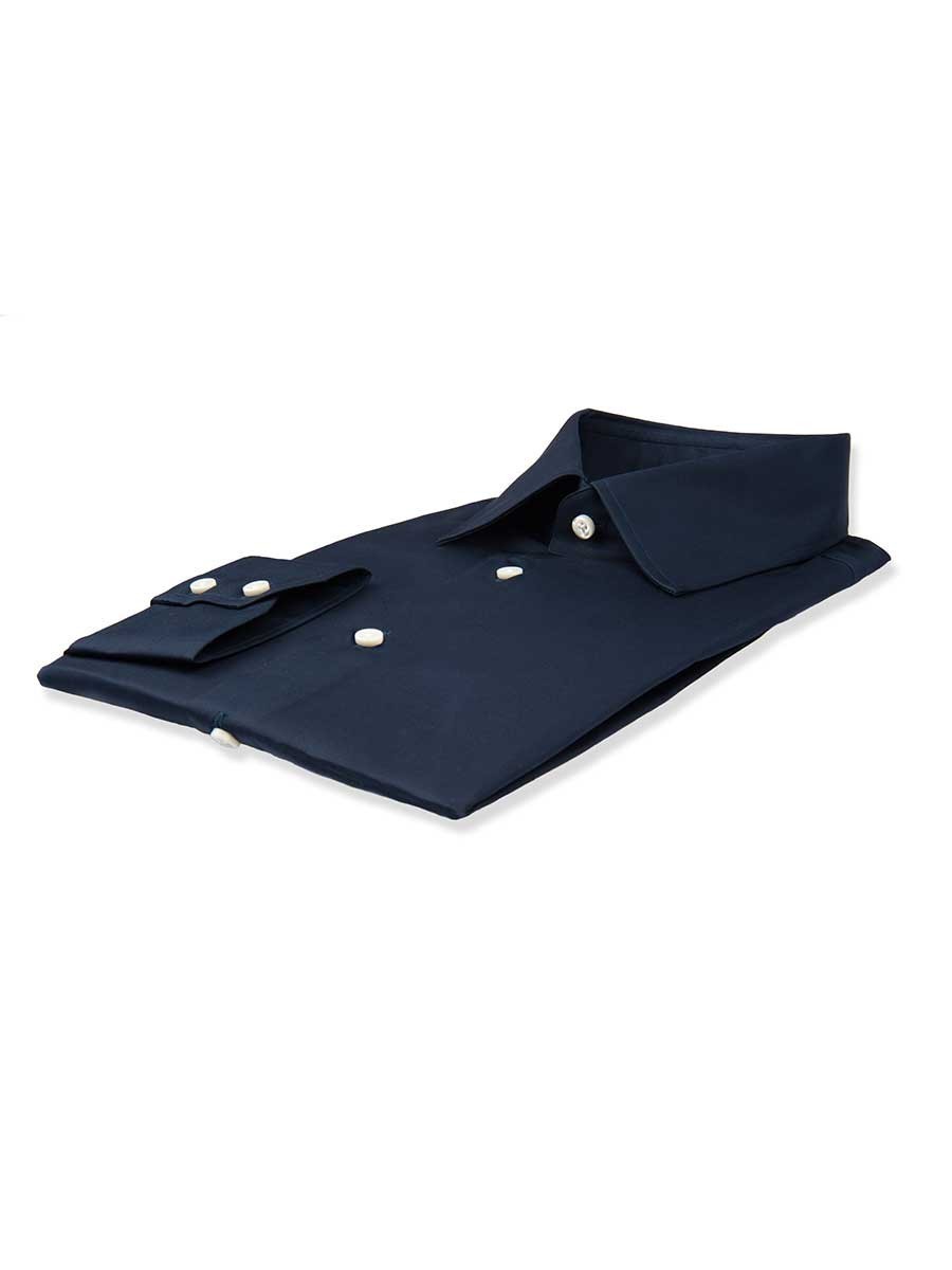 (product) Navy Twill Classic Collar Shirt, folded and displayed flat