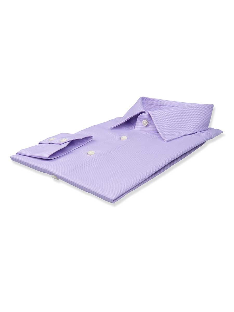 (product) Lavender Micro Houndstooth Traditional Collar Shirt, folded and displayed flat