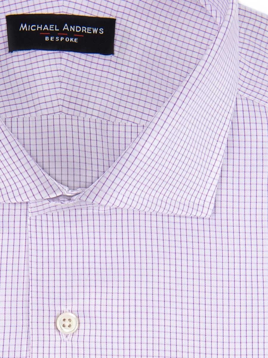 (product) Lavender Textured Micro Check Spread Collar Shirt, close-up view