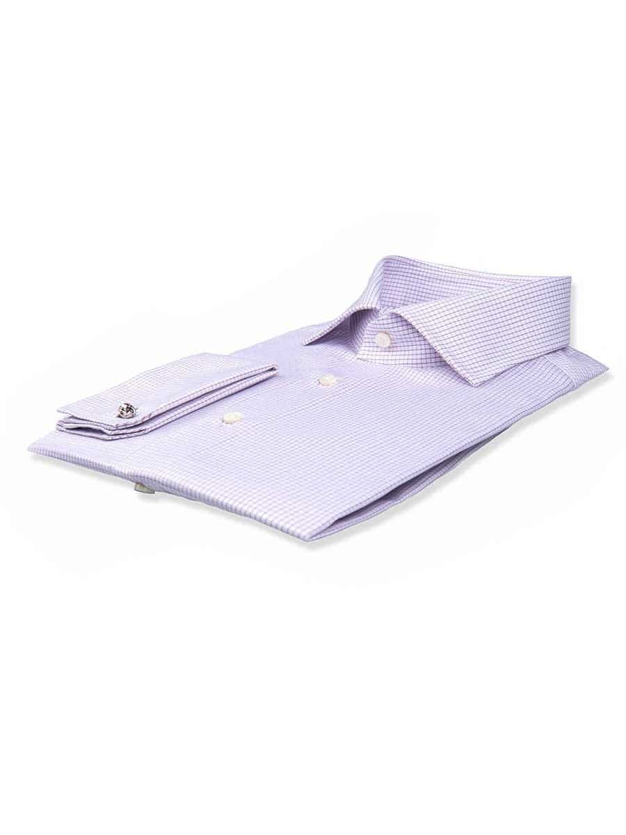 (product) Lavender Textured Micro Check Spread Collar Shirt, folded and displayed flat