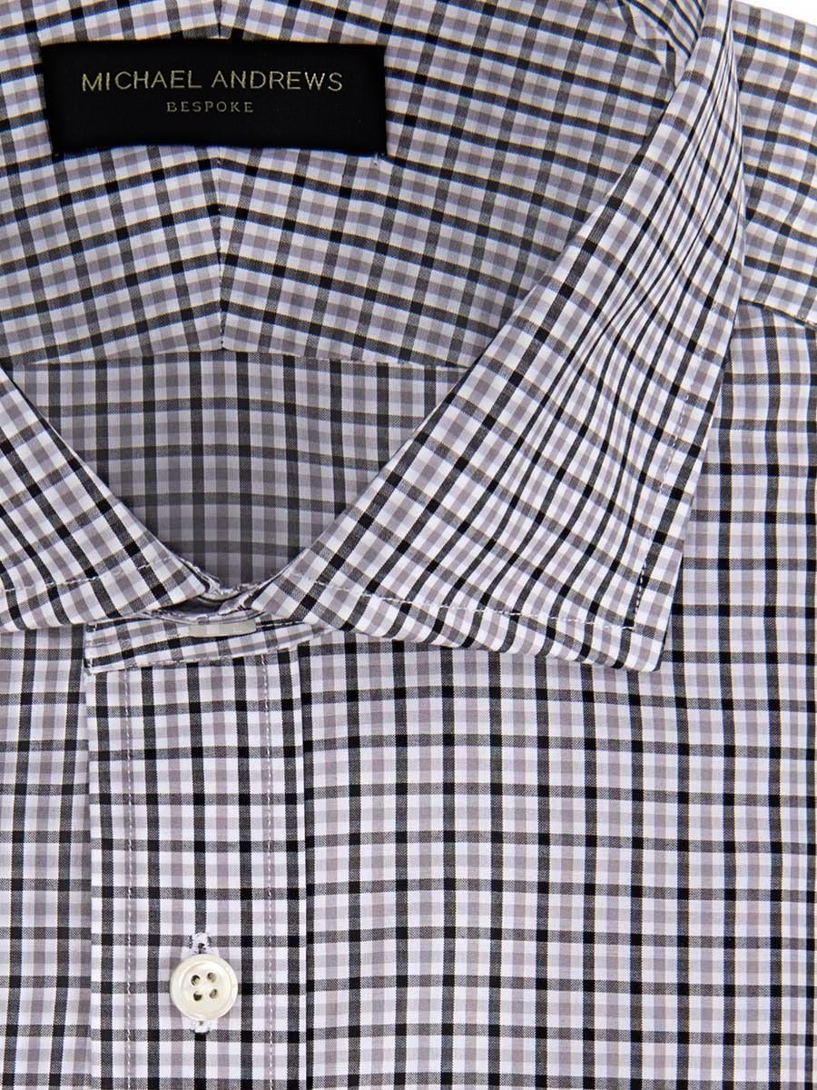 (product) Charcoal & Tattersall Spread Collar Shirt, close-up view