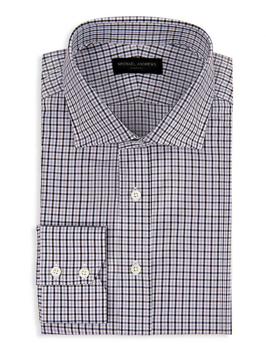 (product) Charcoal & Tattersall Spread Collar Shirt, front view