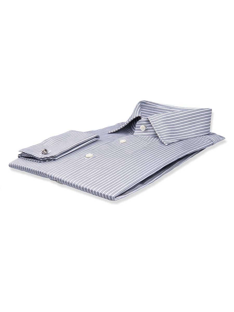 (product) Ice Grey Twill Complex Stripe Classic Collar Shirt, folded and displayed flat
