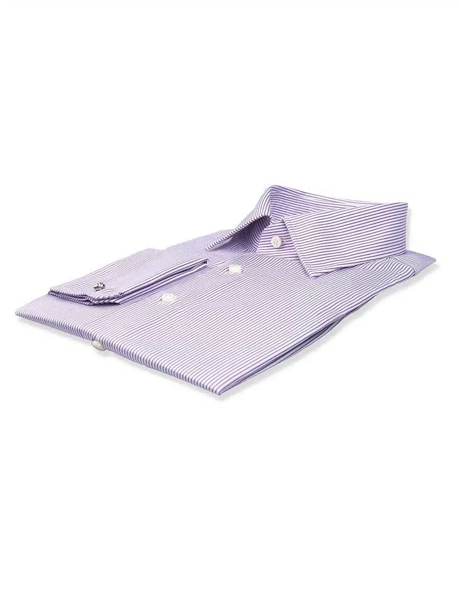 (product) Purple Thin Stripe Classic Collar Shirt, folded and displayed flat