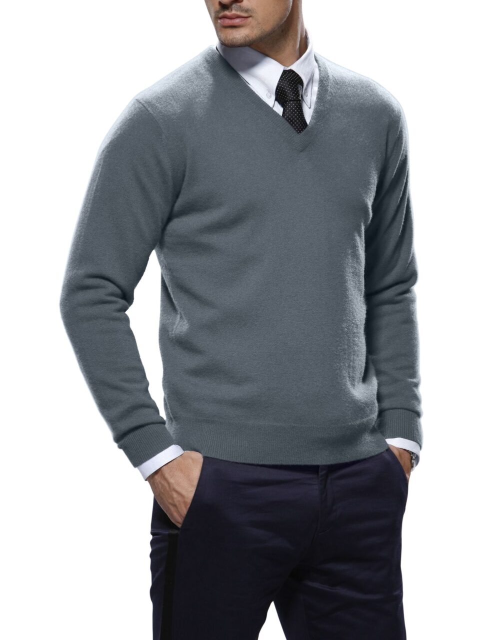 (product) Smoke Merino Wool V-Neck Sweater