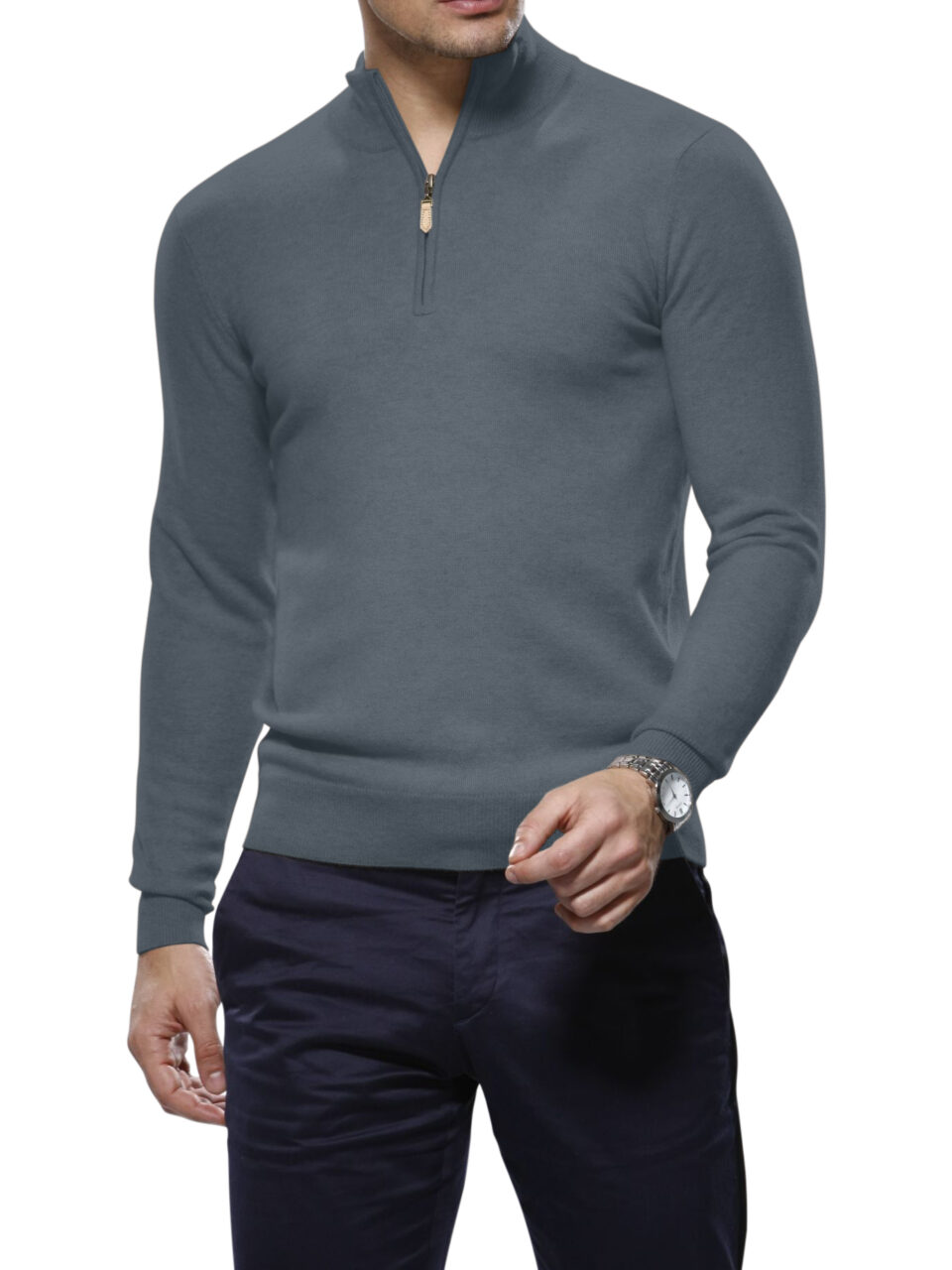 (product) Smoke Merino Wool 1/4 Zip Mock Sweater