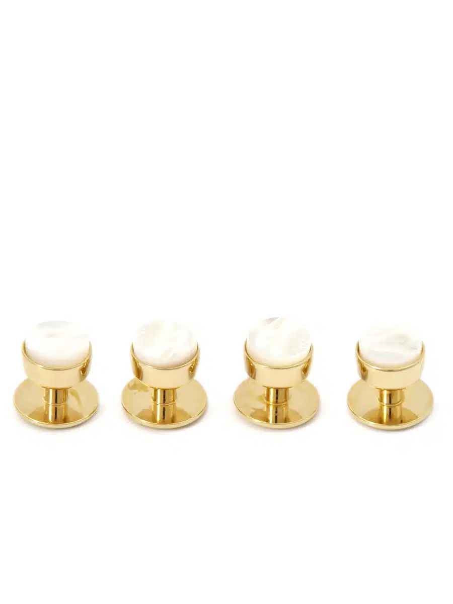 (product) Mother of Pearl Tuxedo Studs (Yellow Gold)