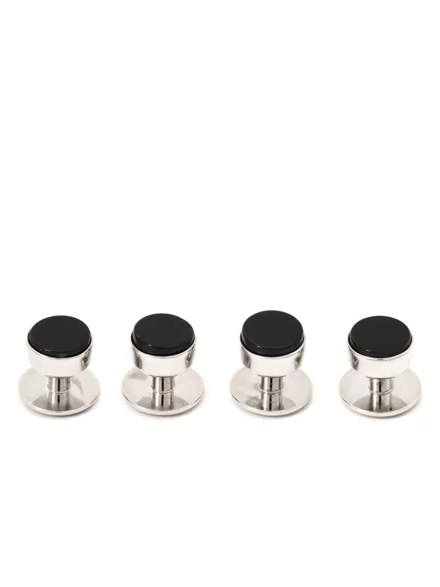 (product) Onyx Tuxedo Studs (White Rhodium)