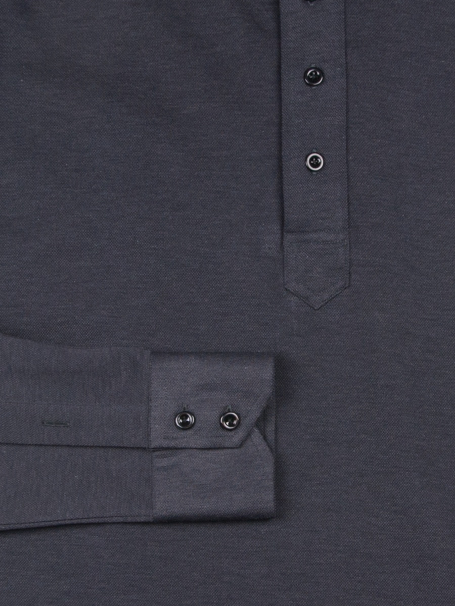 (product) Charcoal Jersey Long Sleeve Polo Shirt, cuff detail
