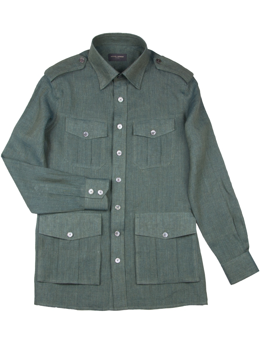 (product) Green Linen Safari Shirt, full view