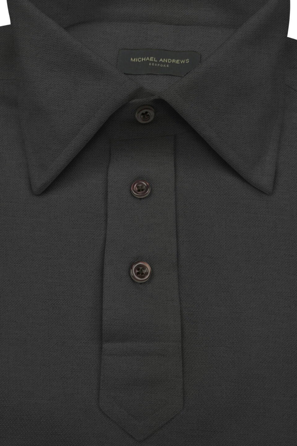 (product) Charcoal Pique Short Sleeve Polo Shirt, showcasing collar and button details